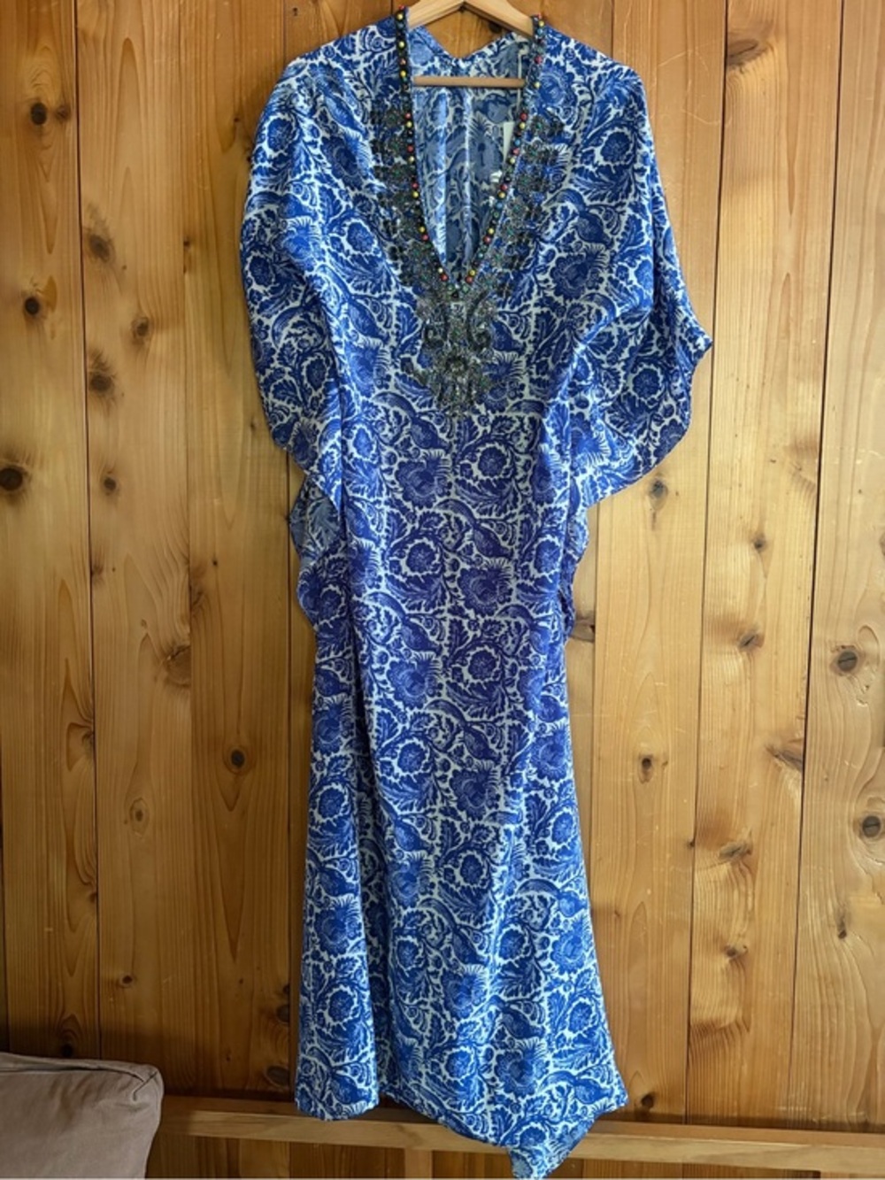 NWT Megan Park Holiday Silk Embellished Kaftan Caftan Dress